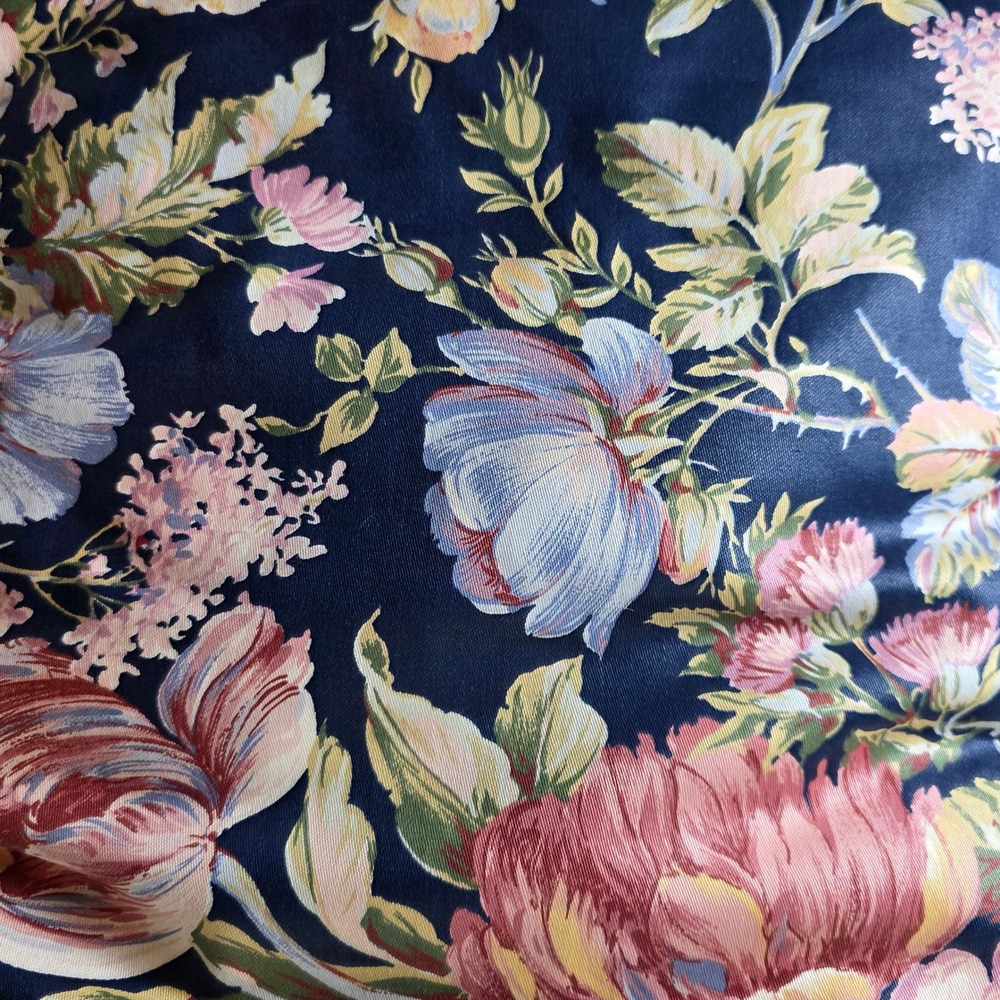 Vintage Floral Ruffled Throw Pillow Navy Blue Pink Botanical Cottagecore - Picture 5 of 9